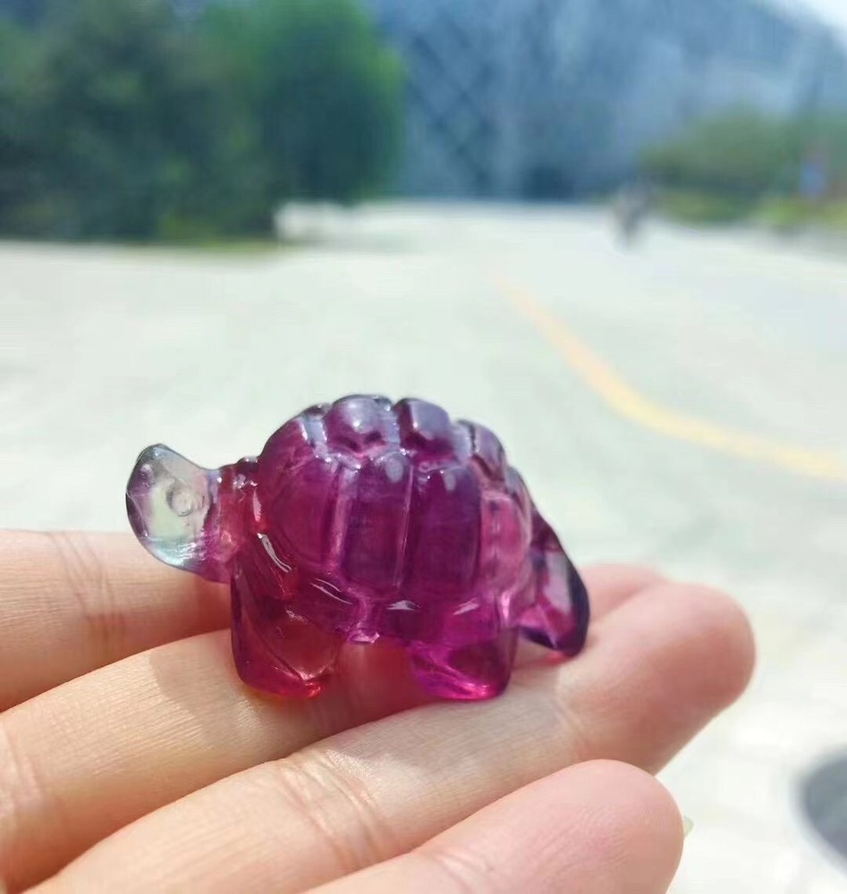1pc Hand-Carved Natural Fluorite Tortoise Skull Crystal for Reiki Healing Energy