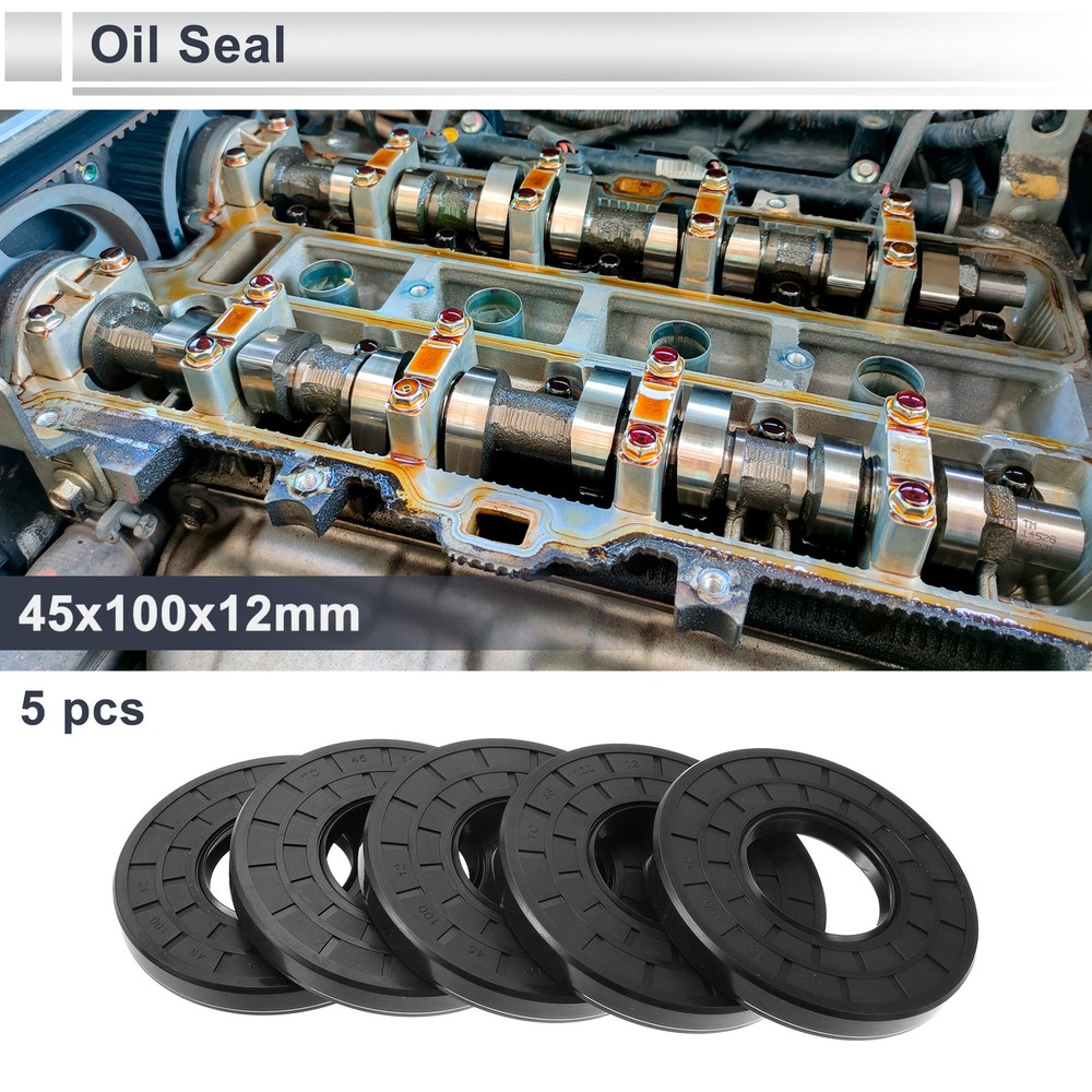 45x100x12mm Nitrile Rubber Oil Seal Ring - Rotary Shaft Seal - 5 Pcs Black