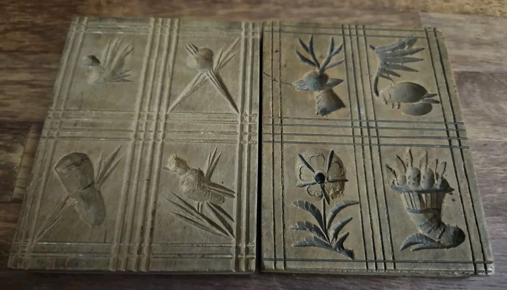 Vintage Lot 2 Wooden Springerle Speculaas Butter Cookie Stamp Molds Primitive