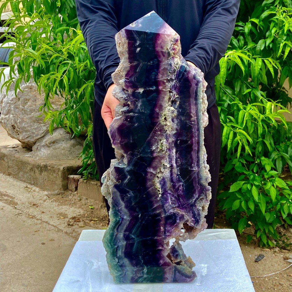 29.1LB Natural Rainbow Fluorite Obelisk Crystal Wand for Healing and Energy