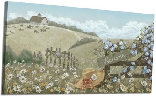 Vintage Canvas Wall Art for Living Room Blue Sky 20x40inch Farmhouse Wall Art