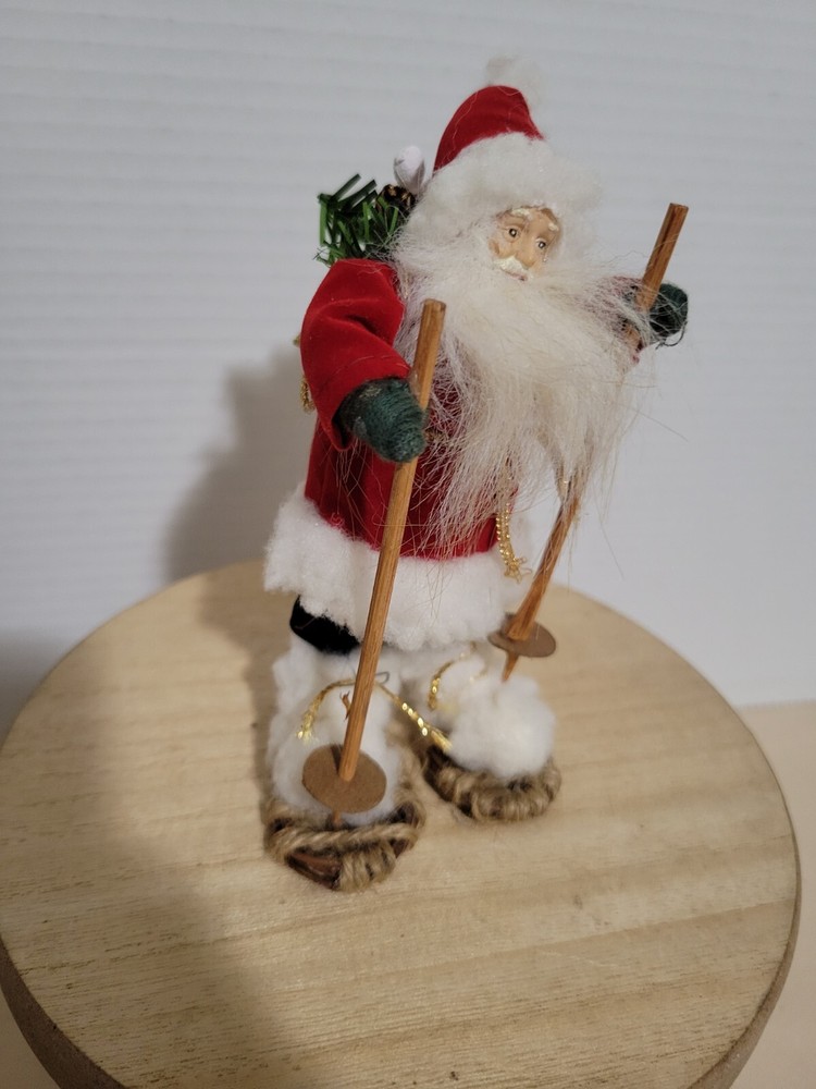 Vintage Santa Snowshoes Poles Gift Bag Beautifully Made Christmas Decor  Holiday