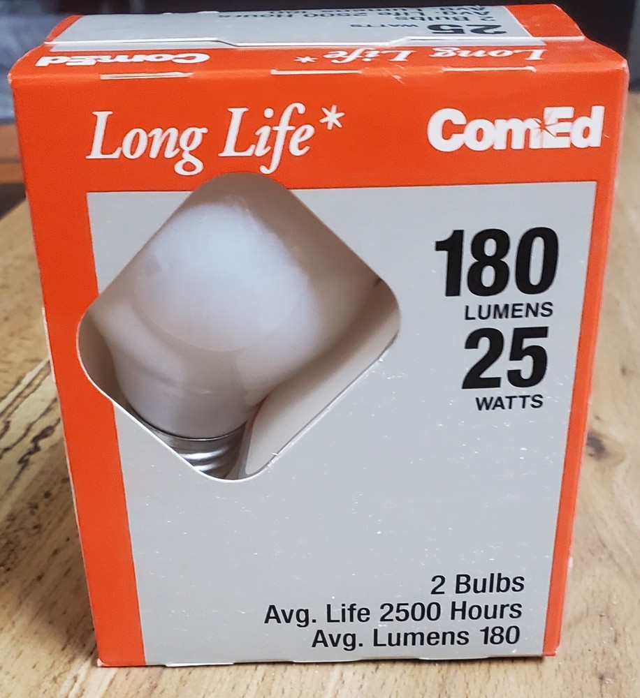 2 VINTAGE COMMONWEALTH EDISON 25-WATT INSIDE FROSTED LIGHT BULBS NOS