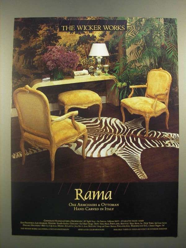 1988 Rama Oak Armchairs Ottoman Wicker Works Vintage Ad  