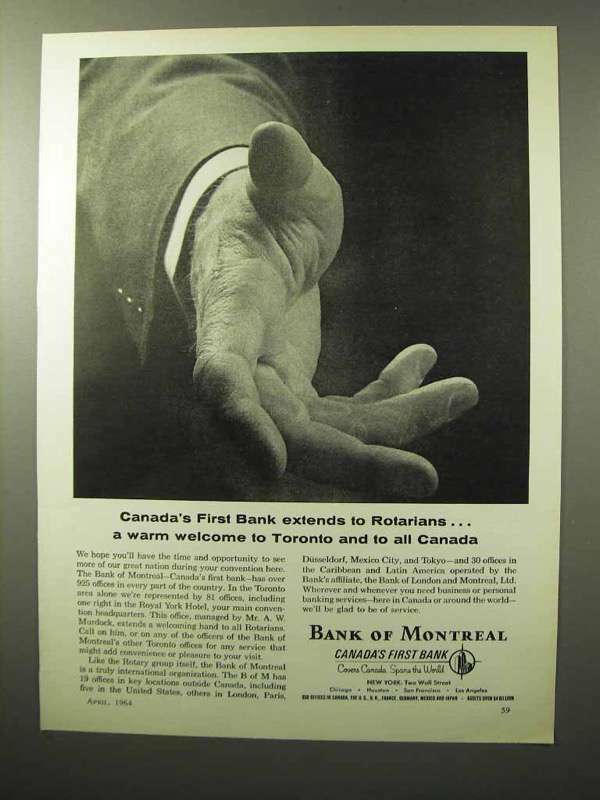 1964 Bank of Montreal Ad - Extends To Rotarians