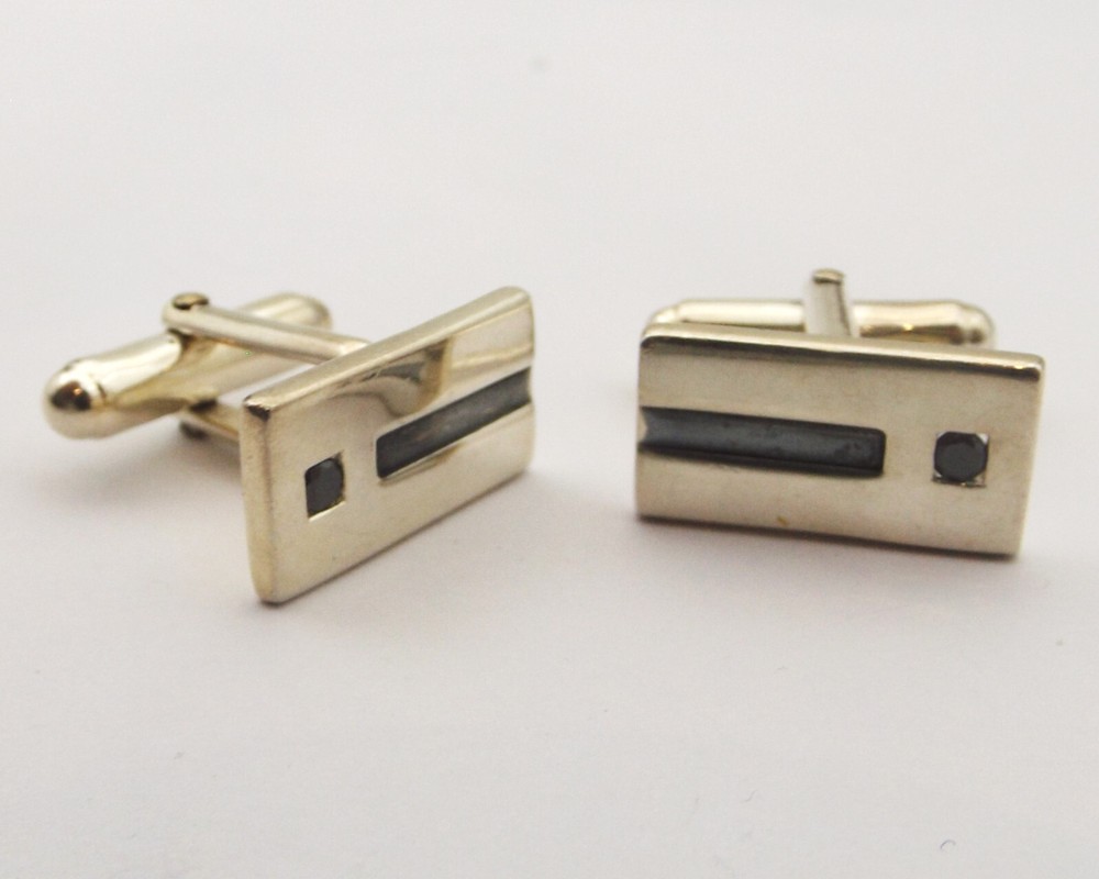 Vintage sterling silver oblong cufflinks oxidised sections by Kit Heath