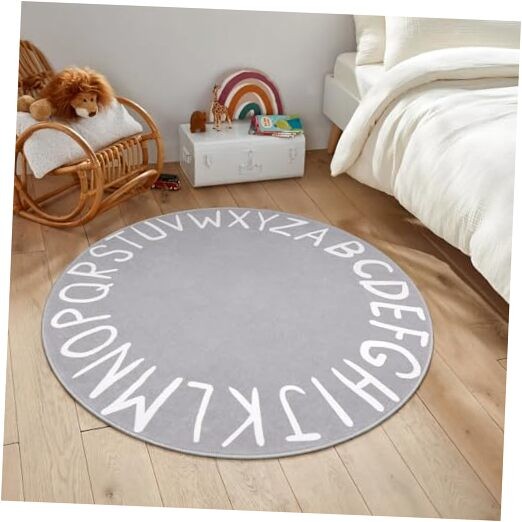 Soft Grey 40-Inch Round ABC Kids Playroom Rug for Nursery-image