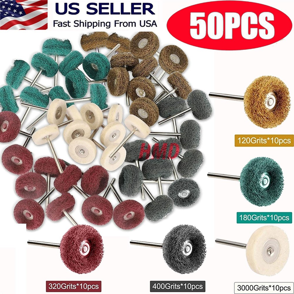 50 Metal Polishing Buffing Wheel Burr Kit Rotary Tool Accessories Set For Dremel