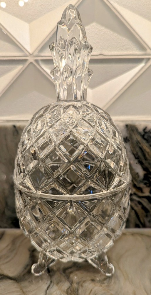Slovakian ABC Crystal Pineapple Glass Candy Dish with Lid-image
