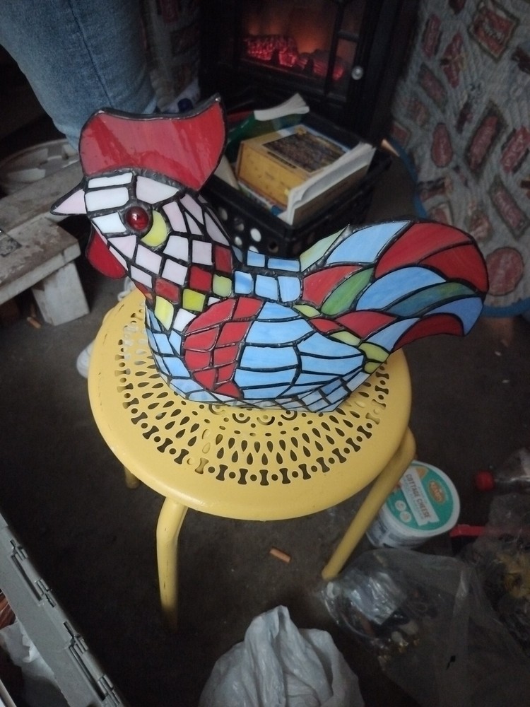 Vintage Rooster Chicken Lamp Stained Glass Night Light