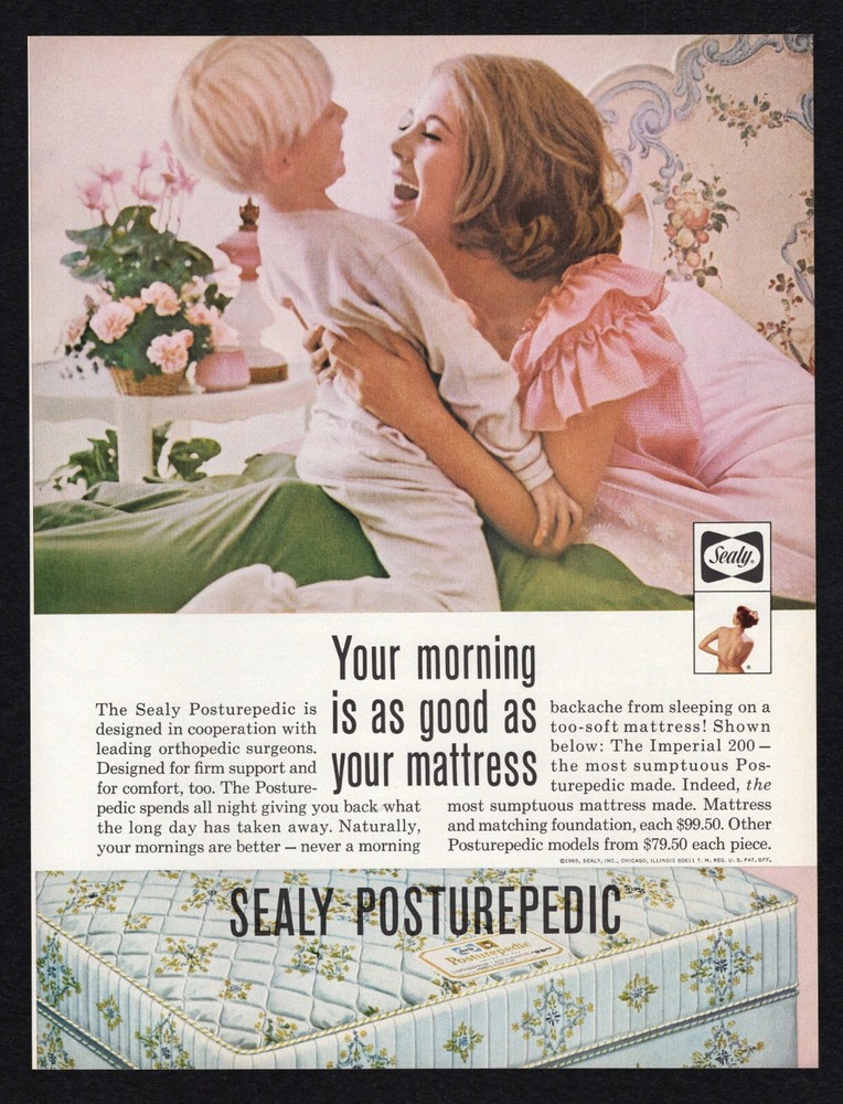 1965 Sealy Posturepedic Morning Lady Young Child Starting Day Happy Print Ad Vtg