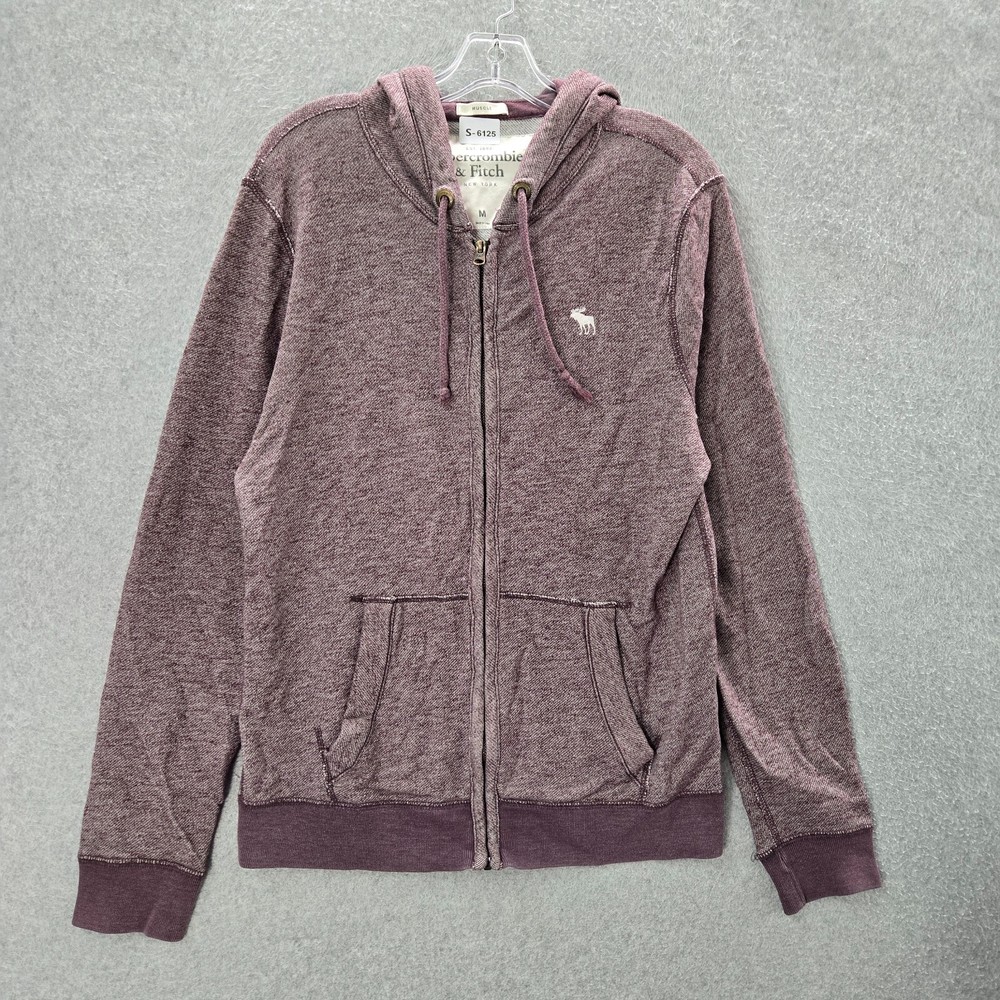 Abercrombie & Fitch Men Sweatshirt M Purple Muscle Hoodie Logo Moose Full Zip-image