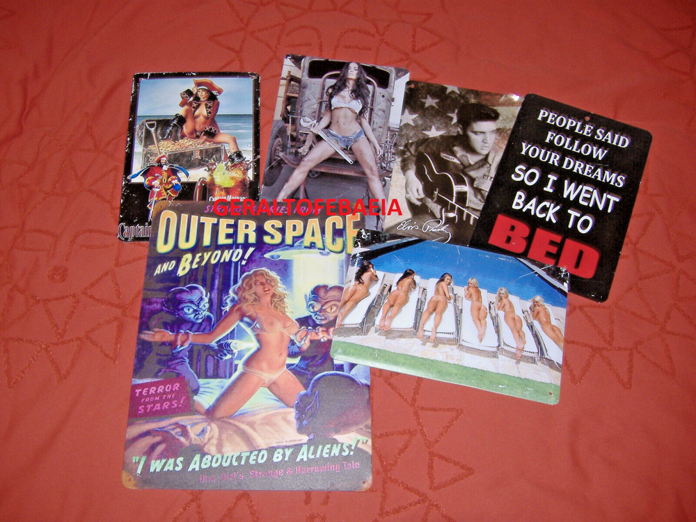 MAN CAVE GARAGE SIGNS LOT OF 6, PIN UP, CAPTAIN MORGAN, ELVIS, SEXY