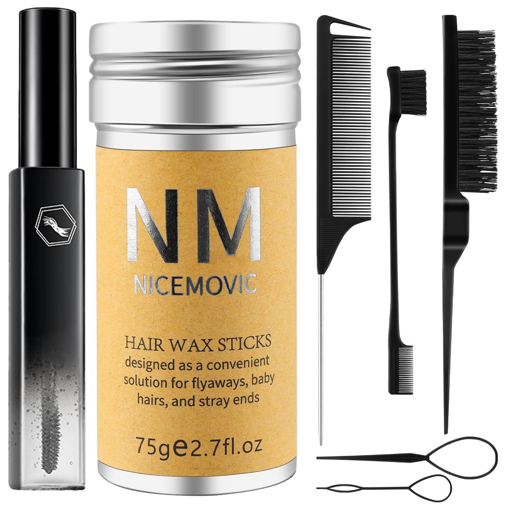 Slick Back Hair Brush Wax Stick Set for Flyaways Hair Accessories for Women G...