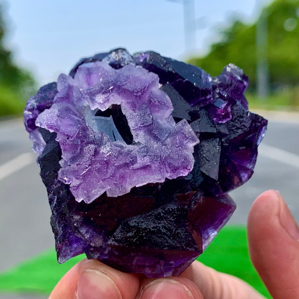Natural unique purple fluorite quartz crystal specimen 97G