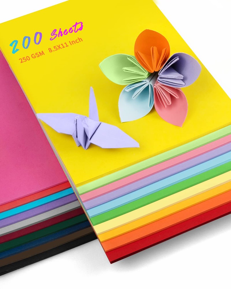 Colored Cardstock 200 sheets, 8.5” x 11” Cardstock Paper - 20 Assorted Colors...