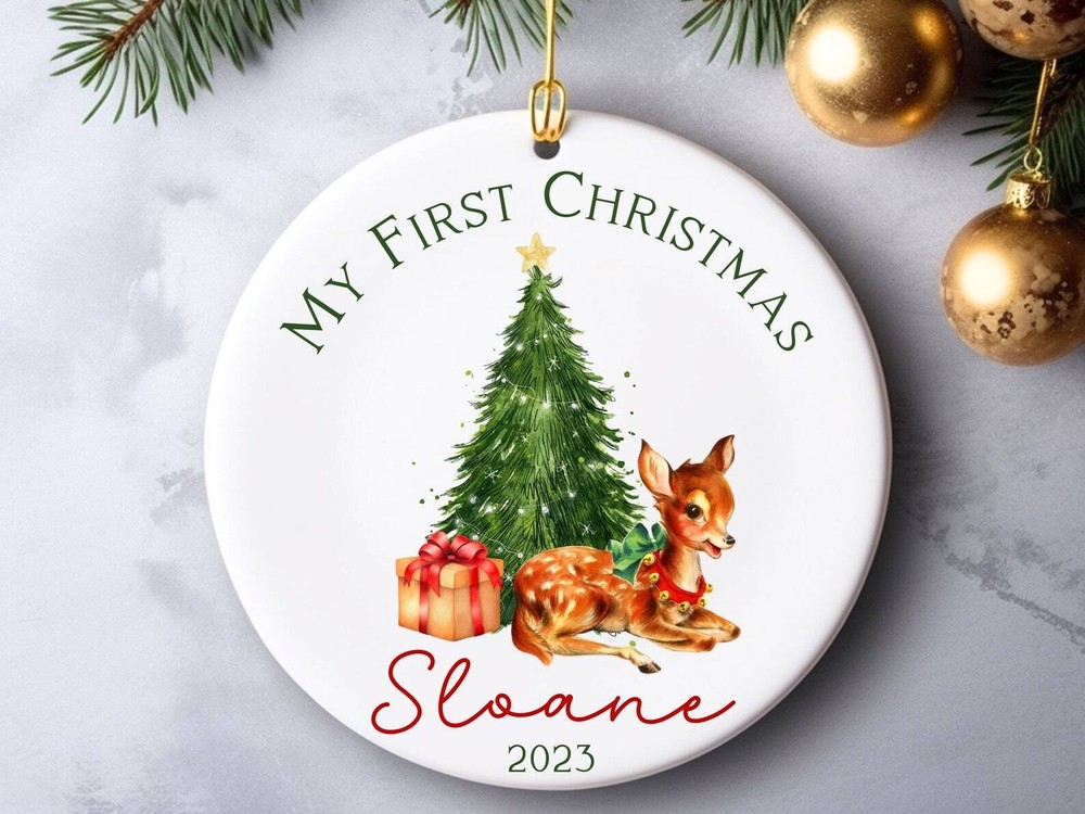 Custom Baby's First Christmas Ceramic Keepsake Ornament for Holiday Memories