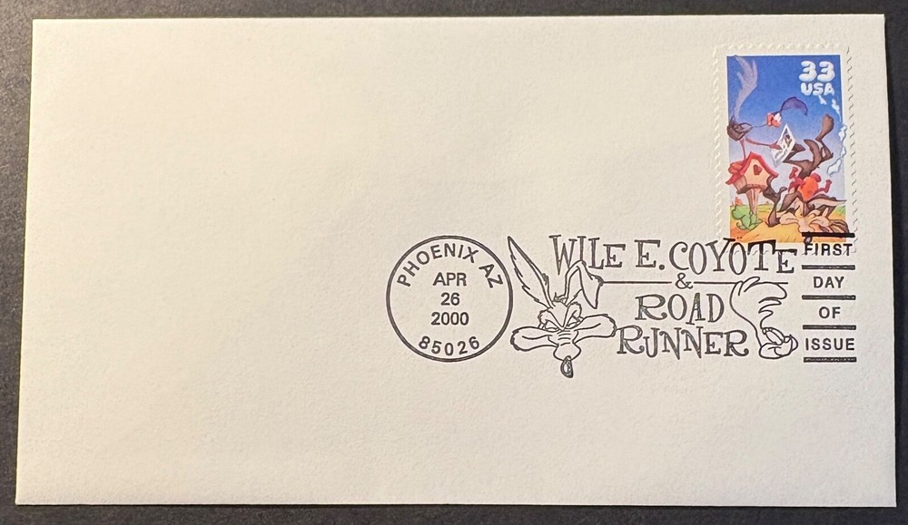 #3391a Wile E. Coyote & Road runner stamp with USPS FDC cancel, no cachet
