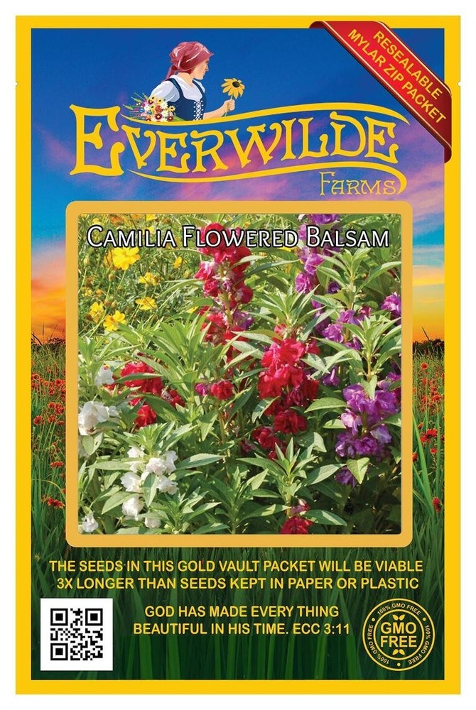 100 Camilia Flowered Mixed Balsam Wildflower Seeds - Everwilde Farms Mylar
