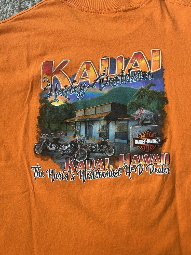Harley-Davidson Kauai Hawaii Orange T-Shirt Men’s  XL Rooster Pig Graphic Tee