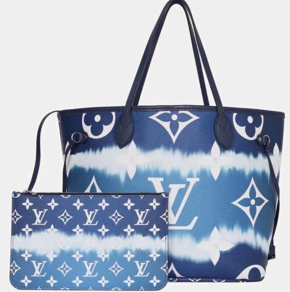 Louis Vuitton Escale Giant Neverfull MM Tie Dye Tote Handle Shoulder Bag Blue