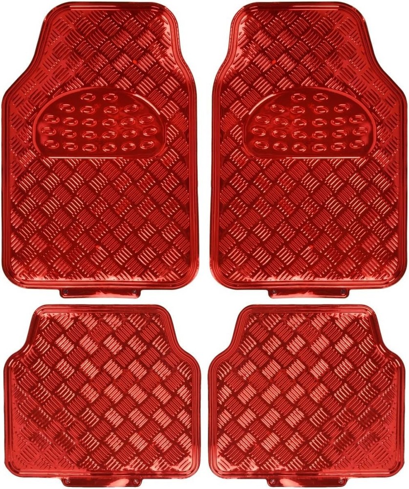 Metallic Chrome Car Floor Mats All-Weather Universal Fit 4-Piece Red
