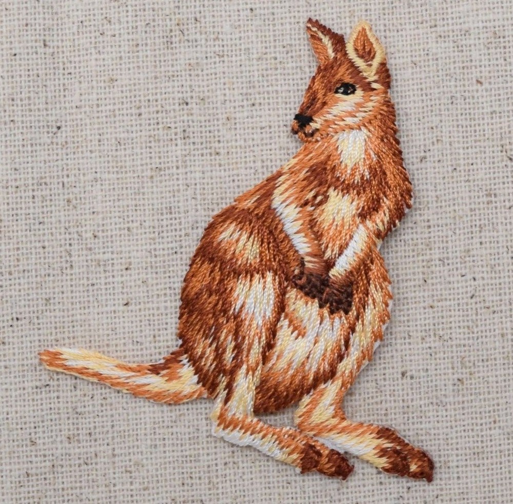 Iron On Embroidered Applique Patch Natural Kangaroo Zoo Animals 155469