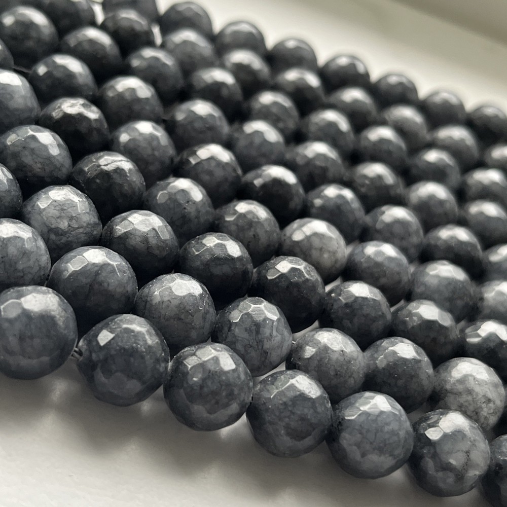 Natural Faceted Black Gray Labradorite Round Beads 12mm 15