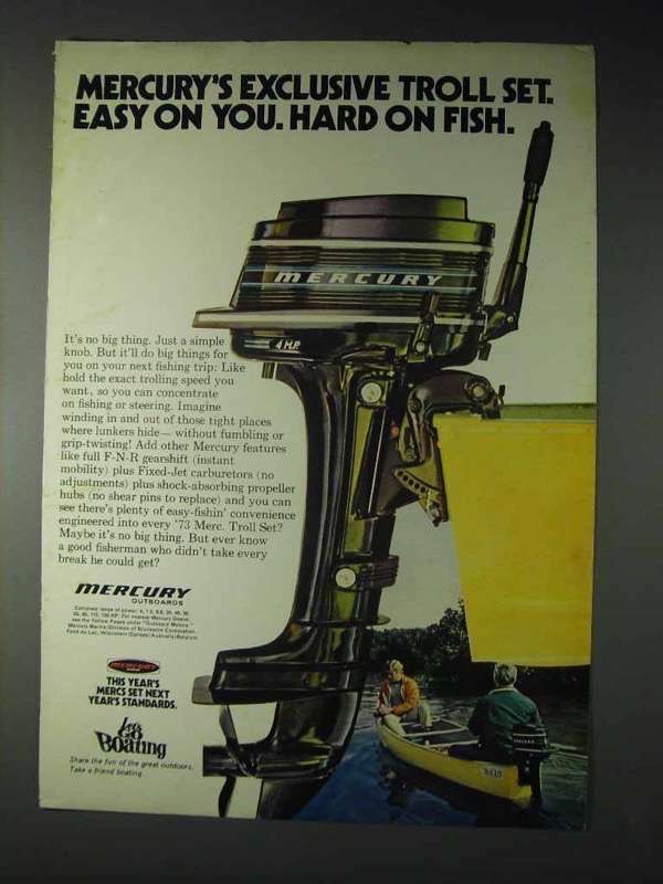 1973 Mercury Outboard Motor Ad - Exclusive Troll Set