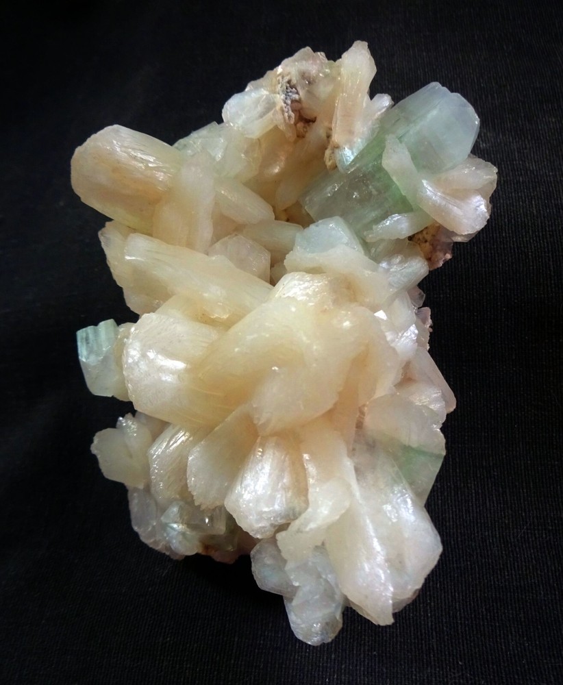 AWESOME STILBITE BOWS FORMATION W/ LIGHT GREEN APOPHYLLITE CUBES MINERALS SPECIM