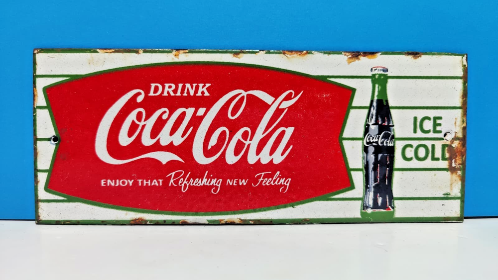 VINTAGE COCA COLA ICE COLD SODA PORCELAIN ENAMEL SIGN 8