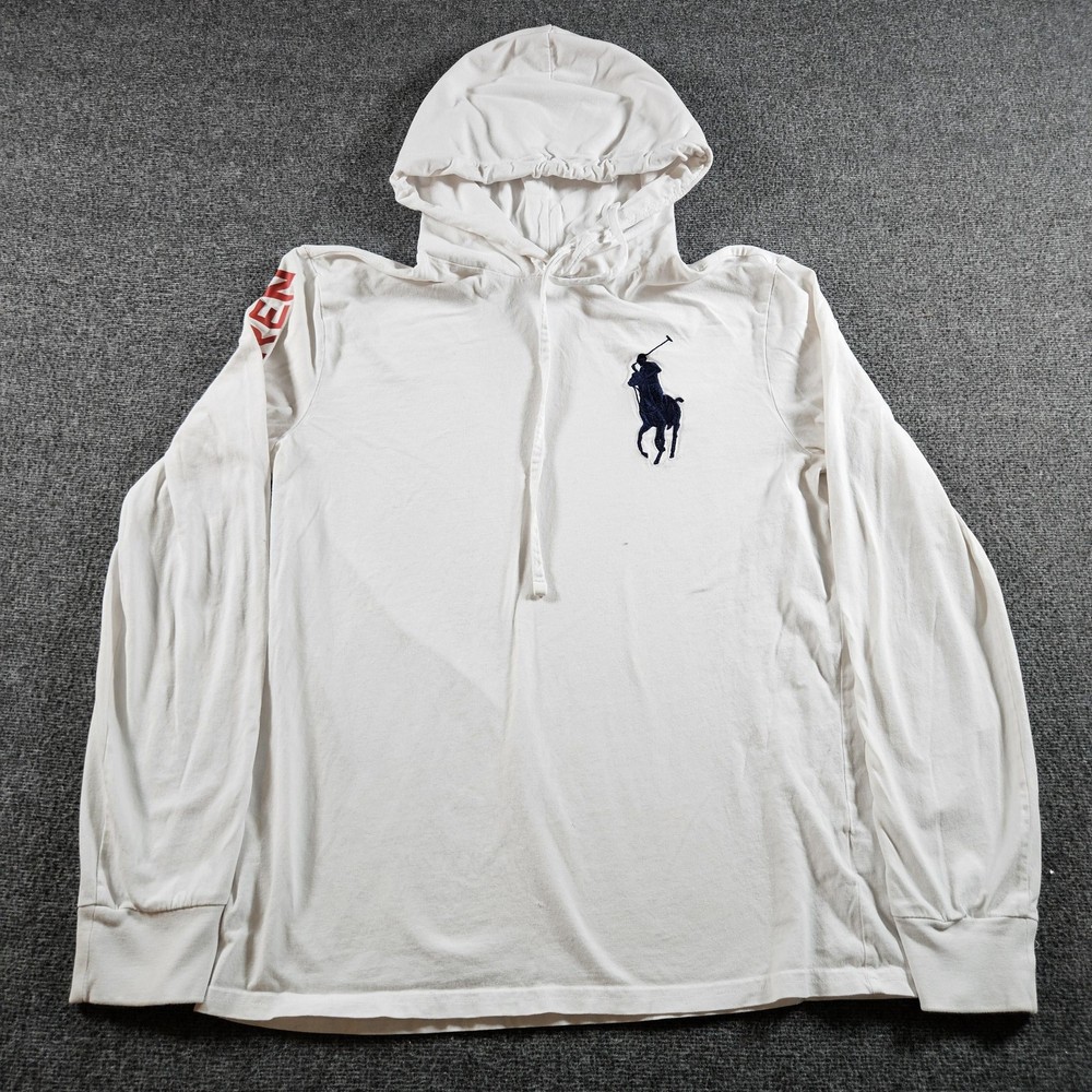 Polo Ralph Lauren Hooded Shirt Mens Small White Big Pony Logo Long Sleeve Tee