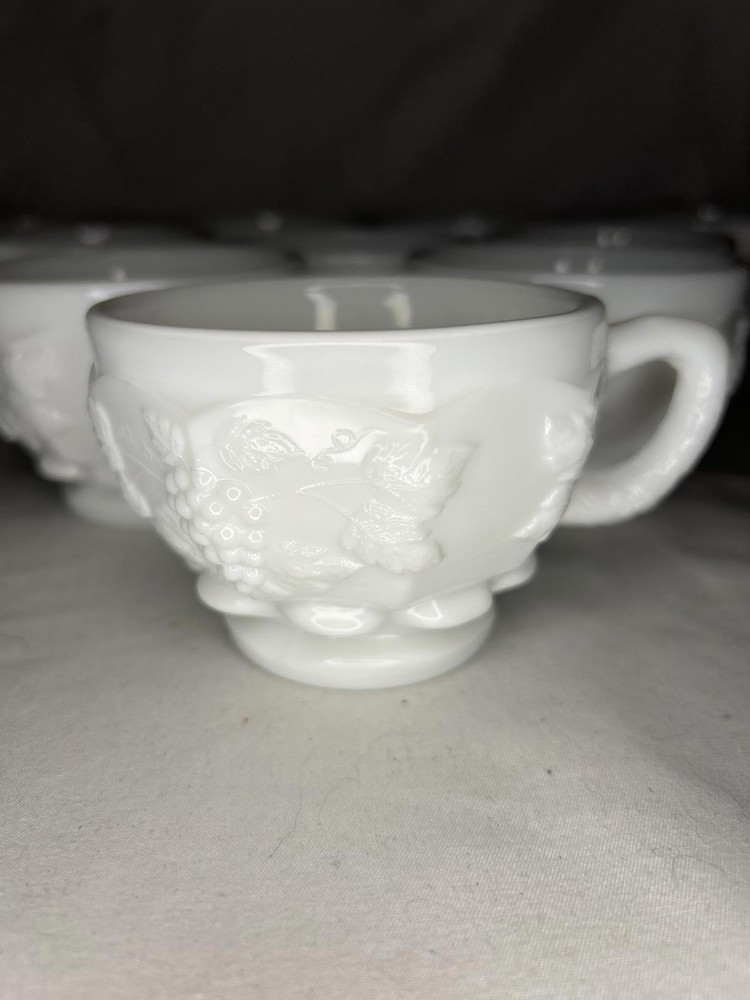 Vintage Westmoreland Grape White Milk Glass Footed Punch Cups