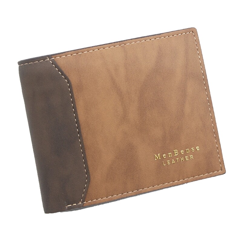 Men's Faux Leather Slim Wallet with Zippered Coin Pocket & Contrast Stitching