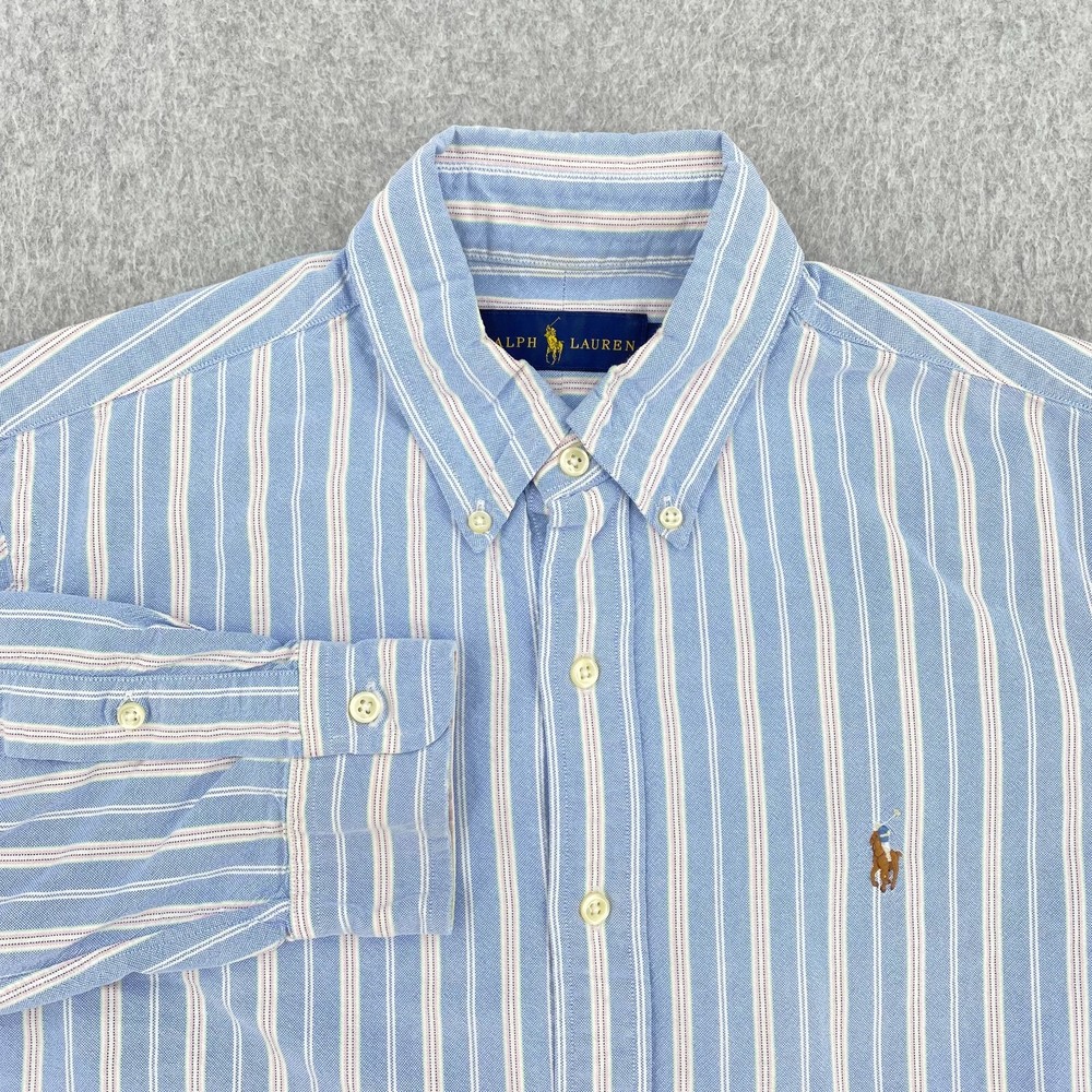 Polo Ralph Lauren Oxford Shirt Men's Medium Blue Stripe Classic Button Down Pony
