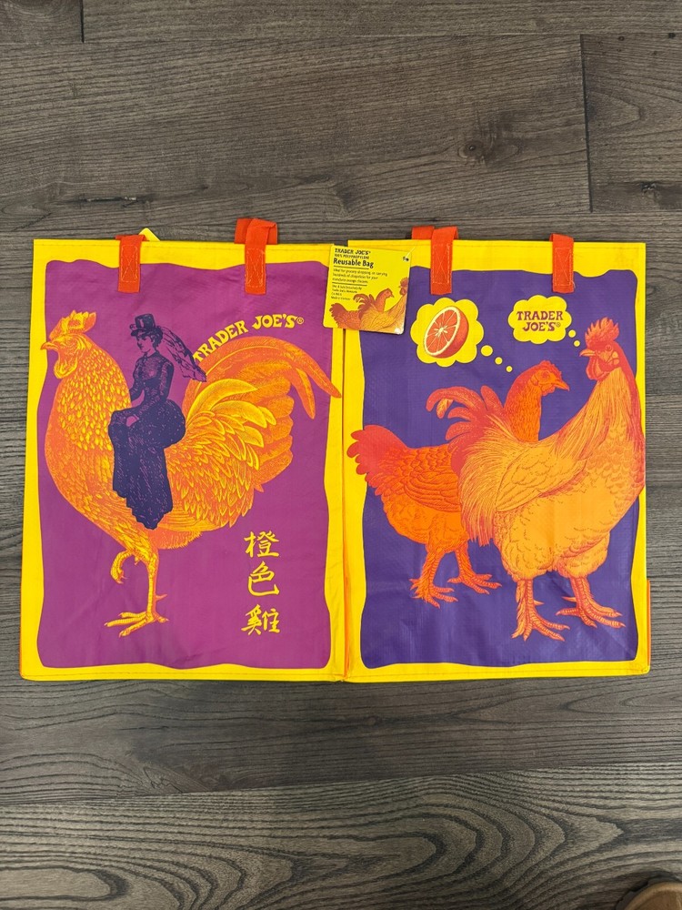 🐓Trader Joe’s Mandarin Orange Chicken Reusable Shopping Bag New With Tags! RARE