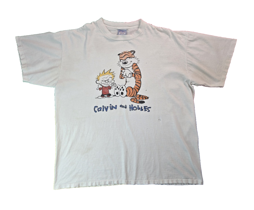 Calvin Hobbes Vintage 90s Single Stitch Promo Graphic White T Shirt Mens XXL 2XL