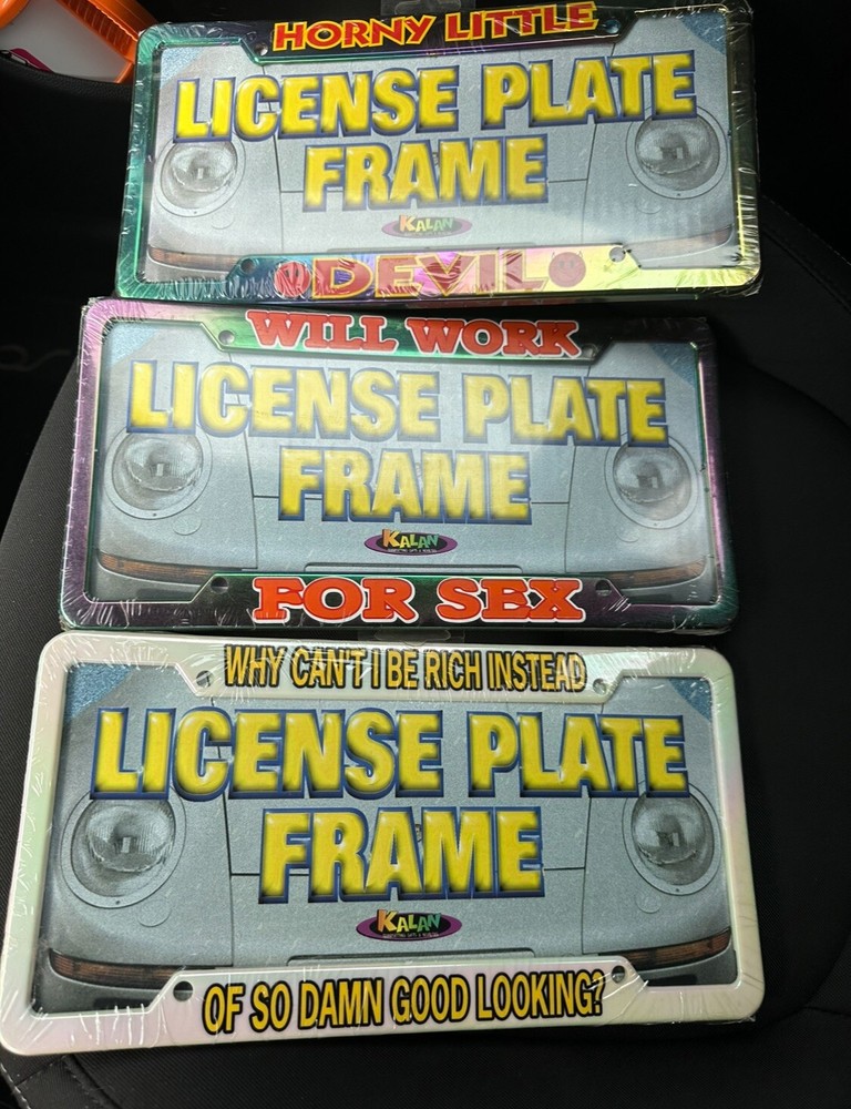 Vintage Lot Of 3  INQUIRE WITHIN Novelty Car Auto License Plate Frame Horny ++++