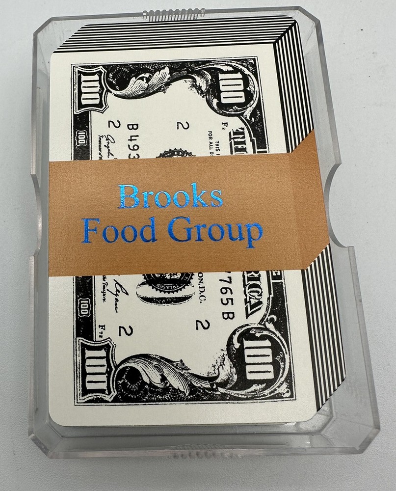 Brooks Food Group $100.00 Bill Praying Cards New In Plastic Case Gemaco