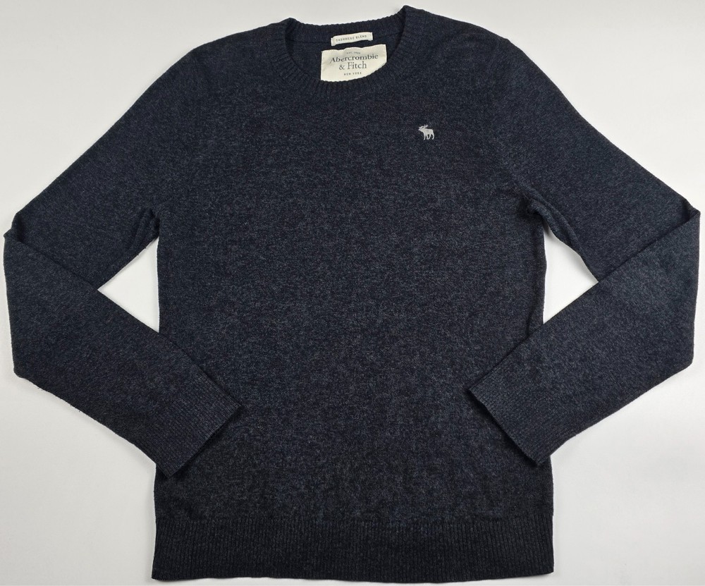 Abercrombie & Fitch Cashmere Blend Crewneck Sweater Mens M Charcoal Moose Logo-image