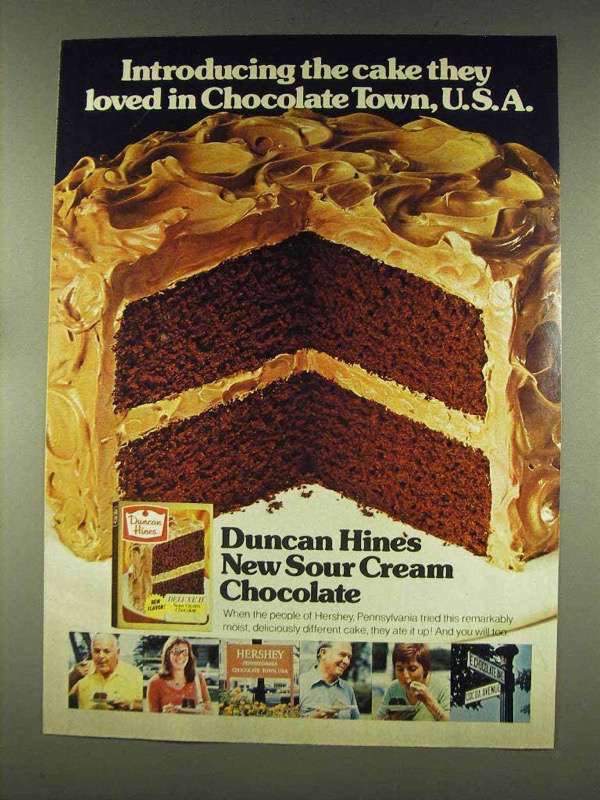 1977 Vintage Duncan Hines Sour Cream Chocolate Cake Advertisement