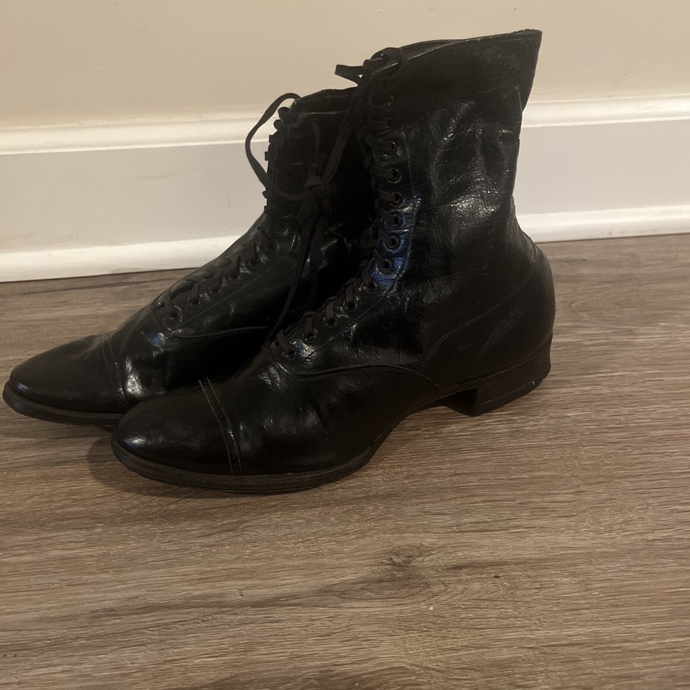 1800s Ladies Victorian Boots Black Lace Up Leather Friedman Shelby Witch Shabby