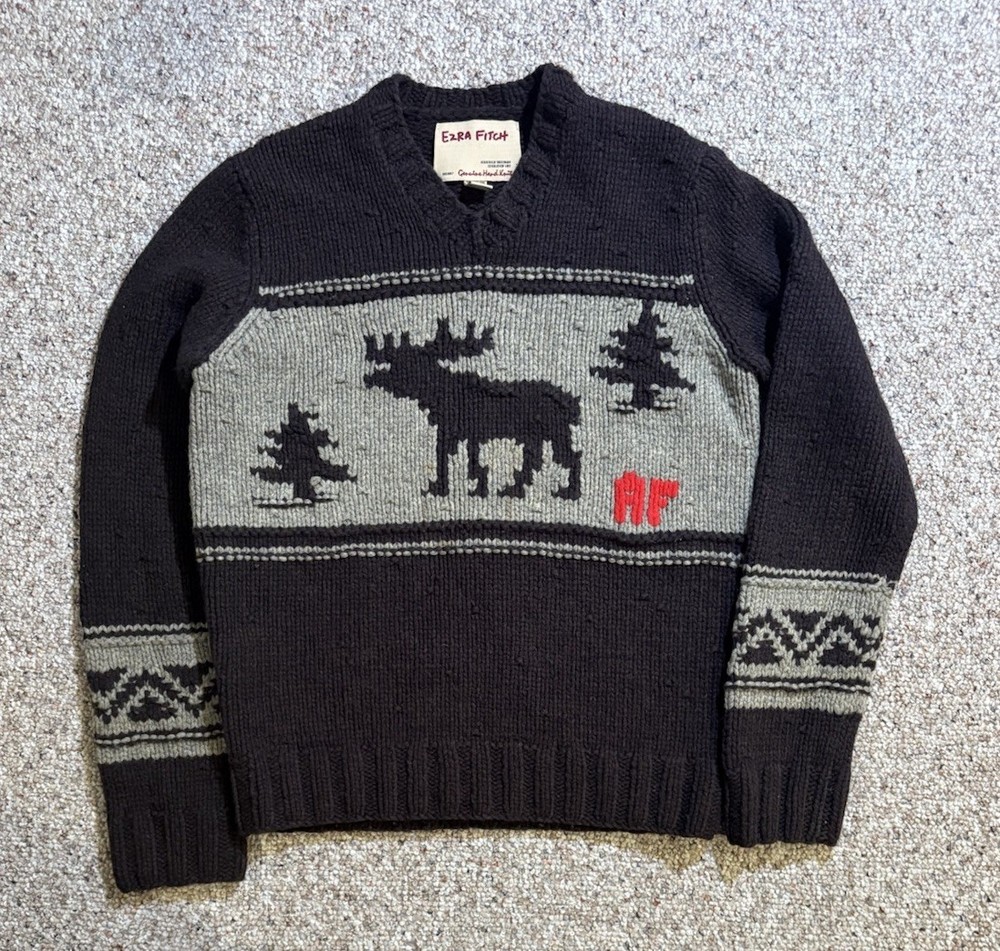 Vtg Abercrombie & Fitch Ezra Fitch Wool Moose Sweater. Size S.-image