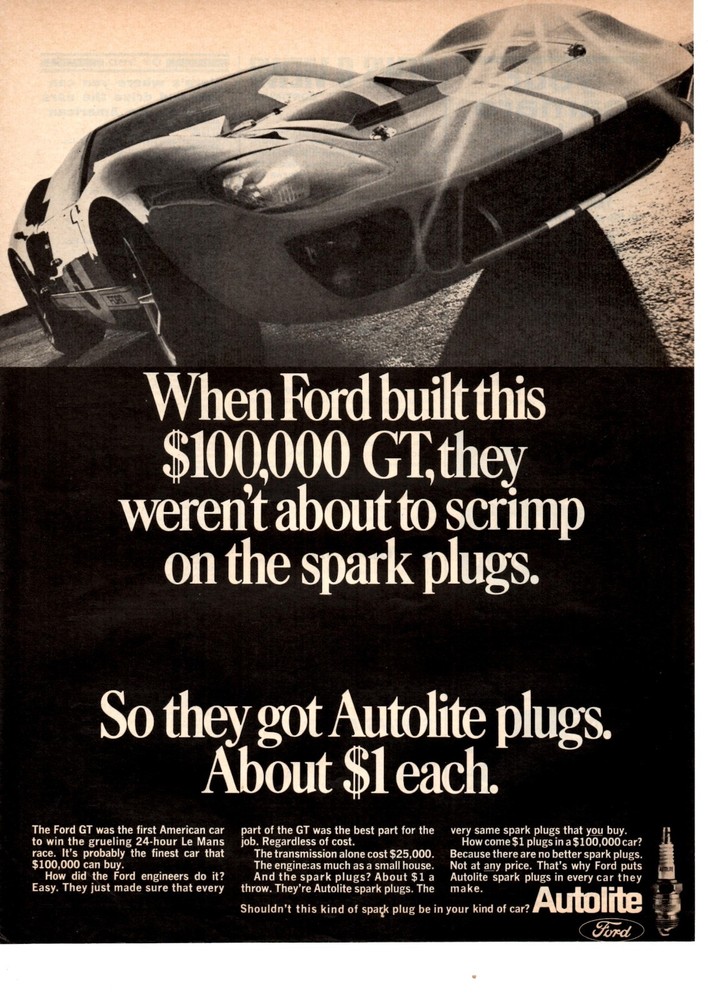 1967 FORD GT-40 WINS AT LE MANS ~ ORIGINAL AUTOLITE AD