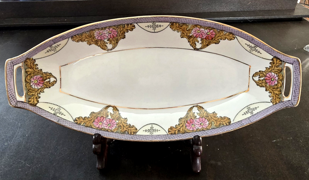 Noritake Hand Painted Decorative Tray/Asparagus/Relish Dish Floral 12