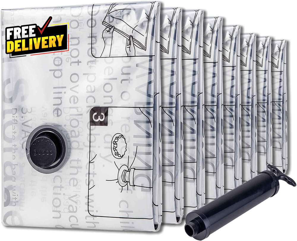 8 Jumbo Vacuum Storage Bags for Clothes Travel Space Saver Sealable Bags