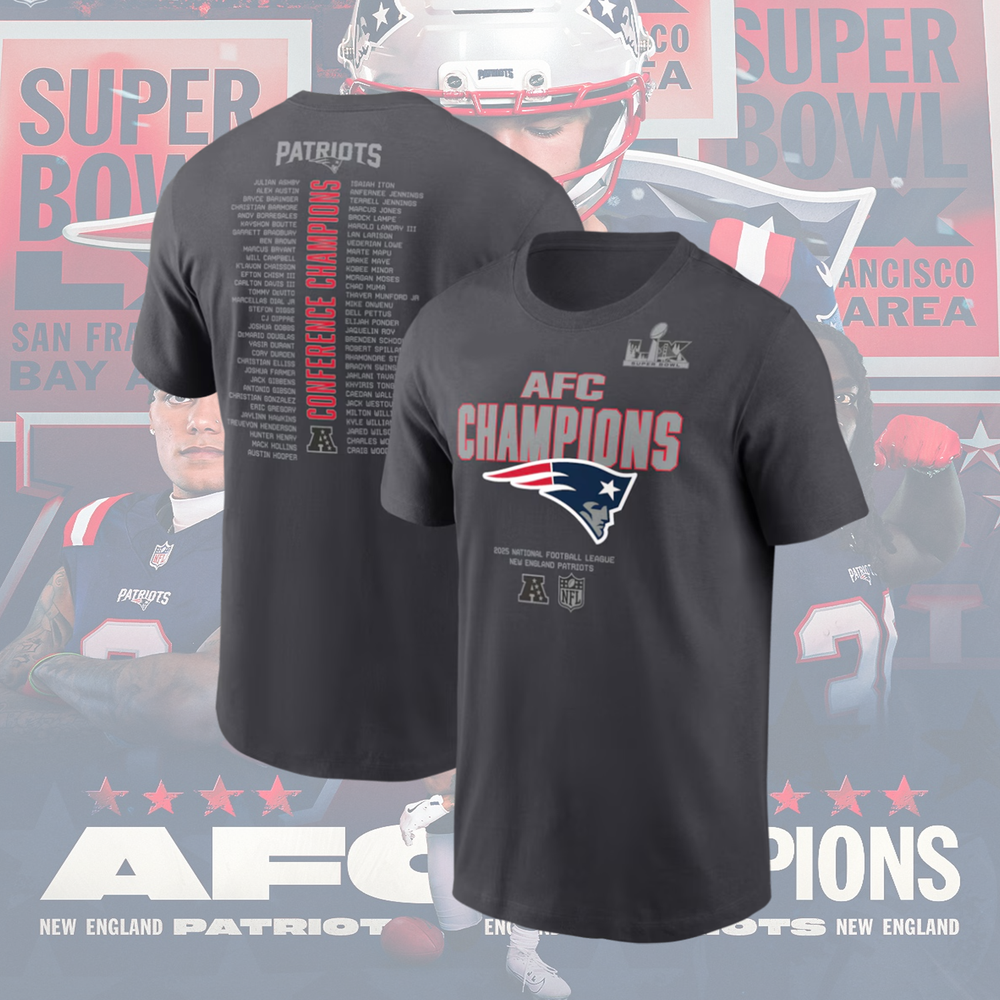 New England Patriots 2025 AFC Champions Roster T-Shirt