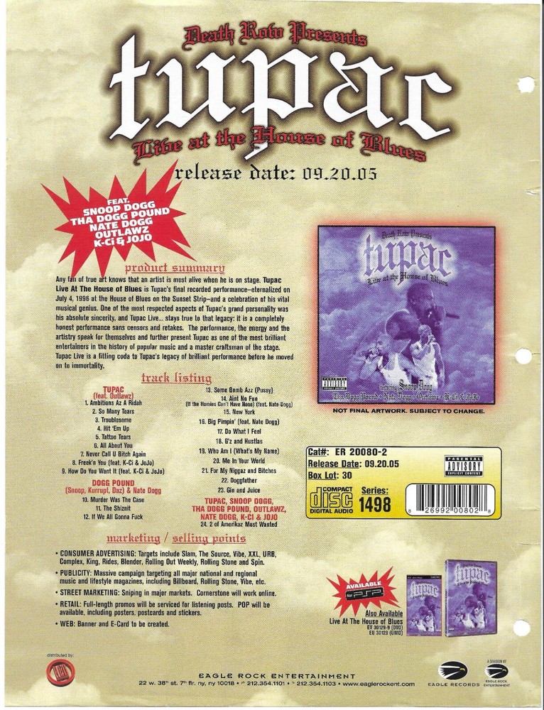 TUPAC 2 pac 2PAC Rare VINTAGE 2005 PROMO TRADE AD Poster for LIVE CD 8.5x11
