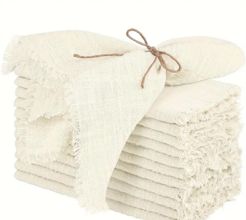 Set of 6 Gauze Cheesecloth Napkins Dinner Rustic Boho Crinkle Cloth Ivory Cream