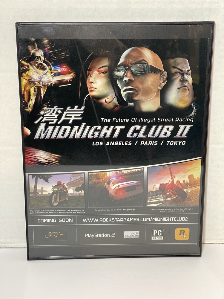 Midnight Club II 2 Framed Print Ad/Poster Official Vintage PS2 Racing Game Art-image